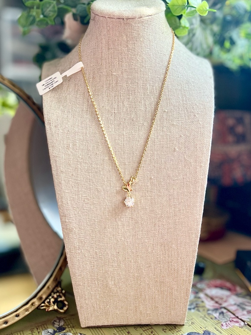 Delicate Gold Plated Butterfly Necklace with Clear 2.0K Moissanite Pendant